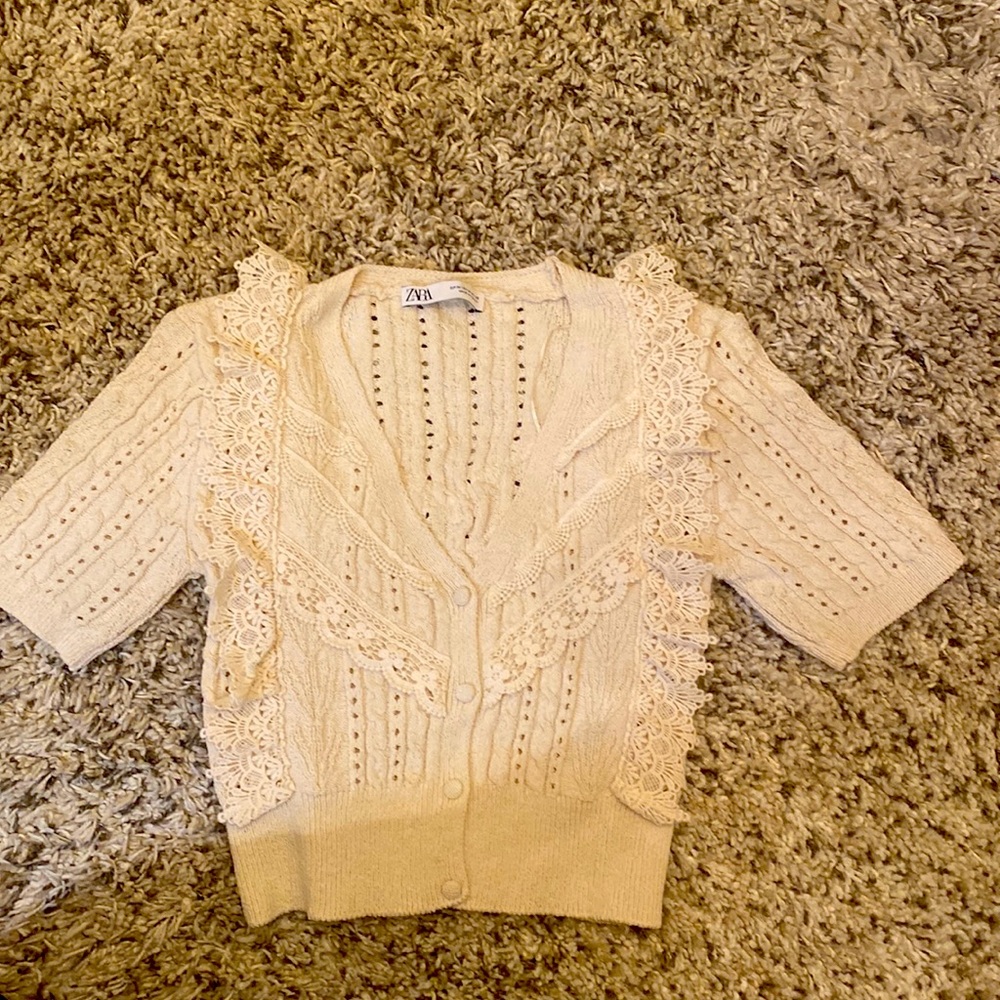 Zara Cream Lace Knit Cardigan